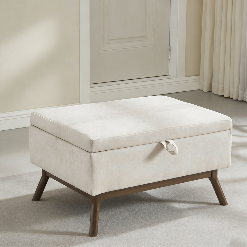 Banc de rangement avec repose-pieds Mid-Century avec table basse relevable et polyvalence., Beige