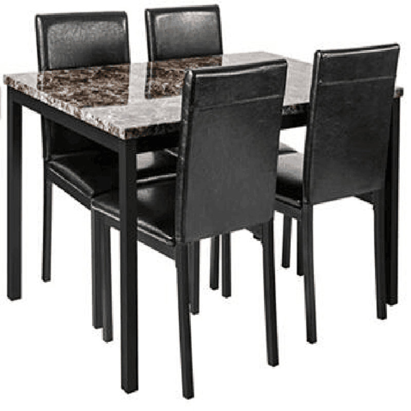 5 Piece Metal Dinette Set with Faux Marble Top - Black,dinning set,table&4 chairs