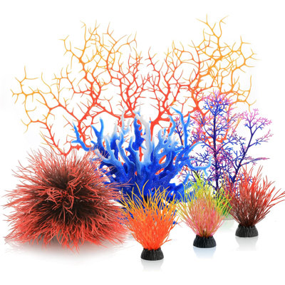 Aquarium Plants, 7 Pack Artificial Coral Ornament for Fish Tank Decorations (Multicolor)