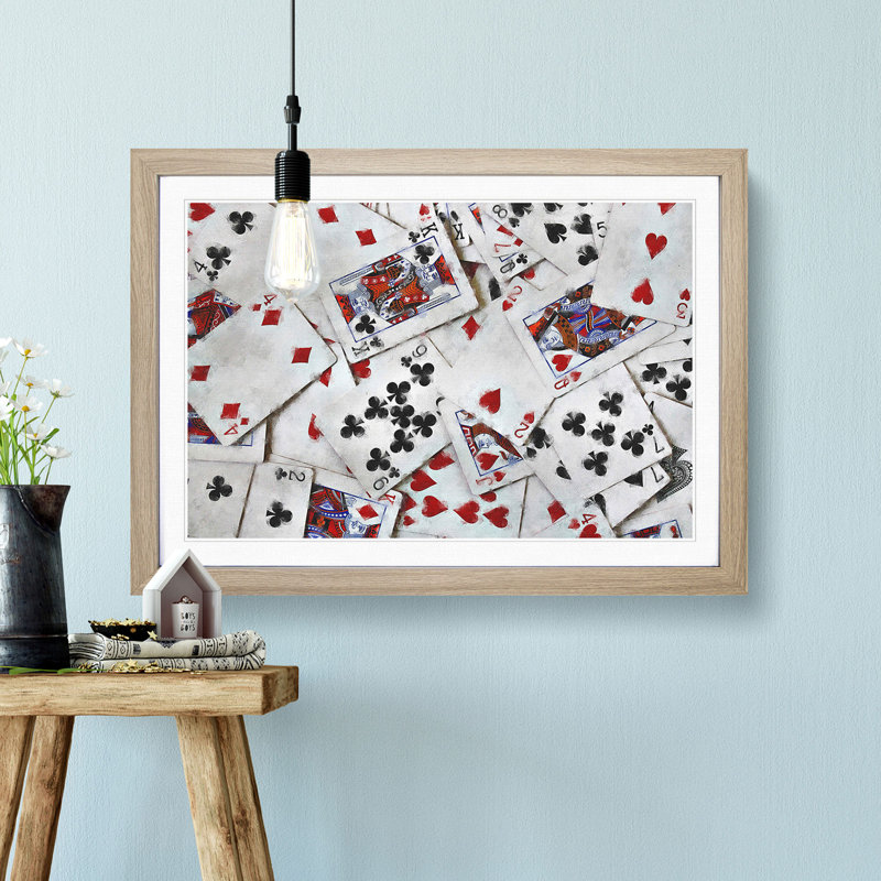 Deck of Cards - Picture Frame Graphic Art Print on MDF, 45cm H x 63cm W x 2cm D, Oak Framed