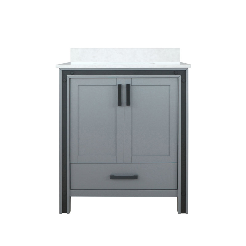 Meuble-lavabo simple l 30 po x P 22 po Ziva, Gris foncé, Marbre de culture blanc