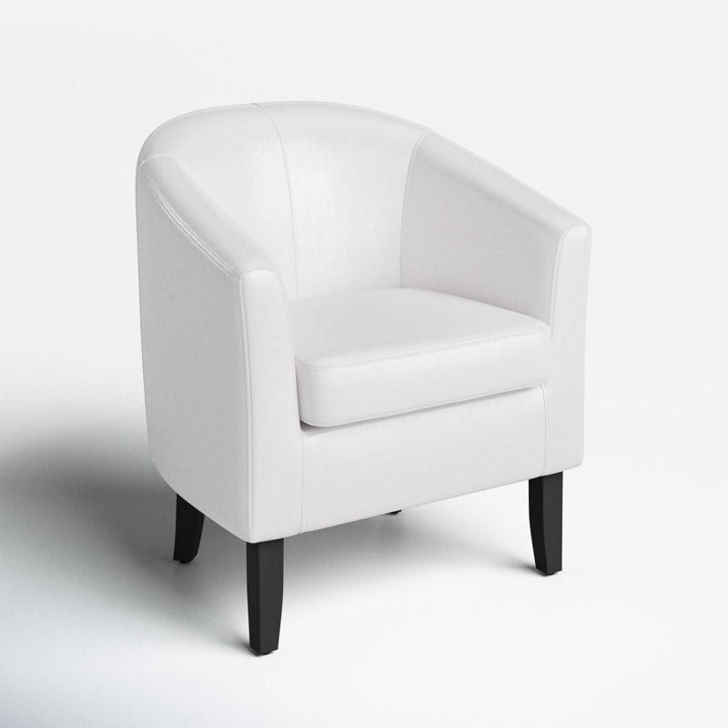 Munson 26.77" Wide Faux Leather Barrel Chair, White Faux Leather