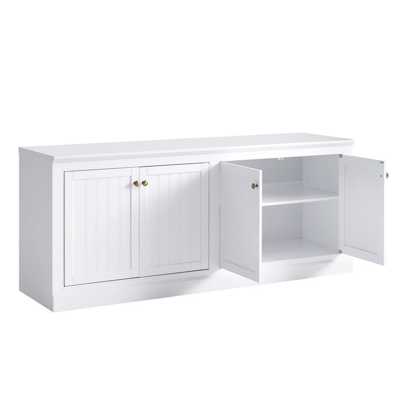 Armoire buffet grande ferme de 72 po de largeur avec portes de grange et tablettes réglables, Blanc