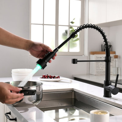 Robinet de cuisine DEL commercial avec douchette rétractable, robinet d'évier de cuisine à poignée simple