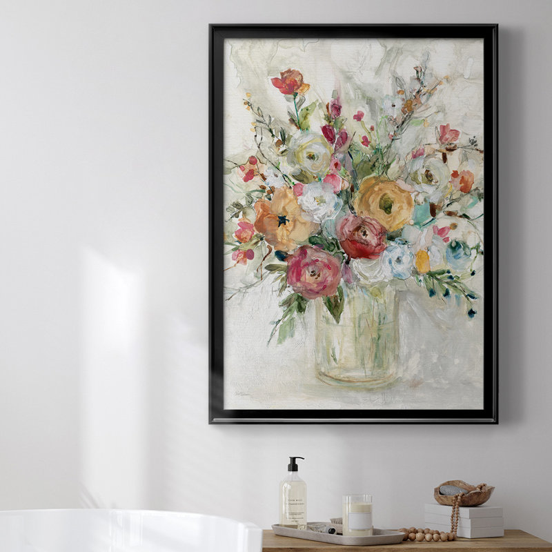 Toile contemporaine encadrée de qualité supérieure avec bouquet contemporain, H 42,5 po x l 30,5 po, Noir