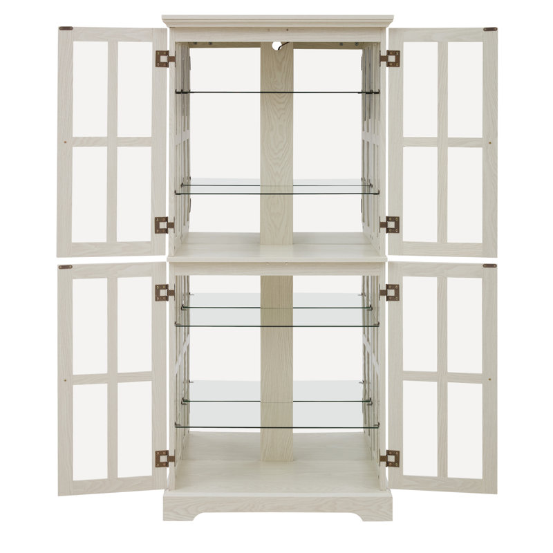 Armoires en porcelaine éclairées, portes en verre en bois aggloméré, rangement de style campagnard pour les repas