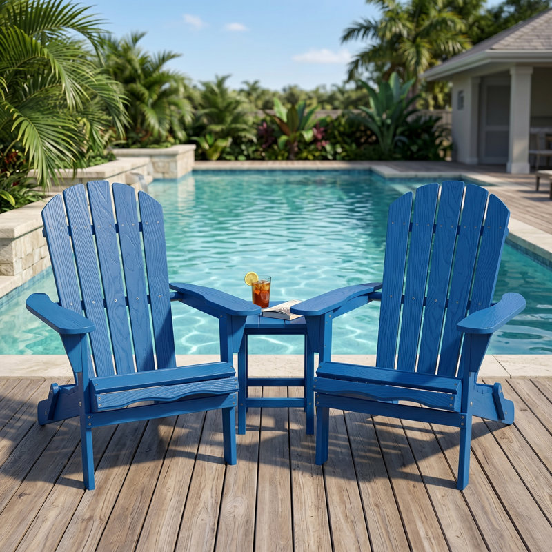 Folding Wood Adirondack Patio Lounge Chair, Navy Blue, Navy Blue