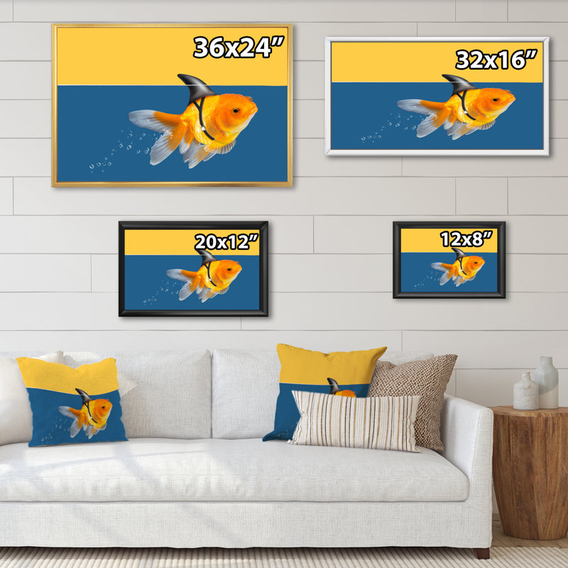" Goldfish Shark Swimming ", 16" H x 32" W x 1" D, Natural Floater Frame