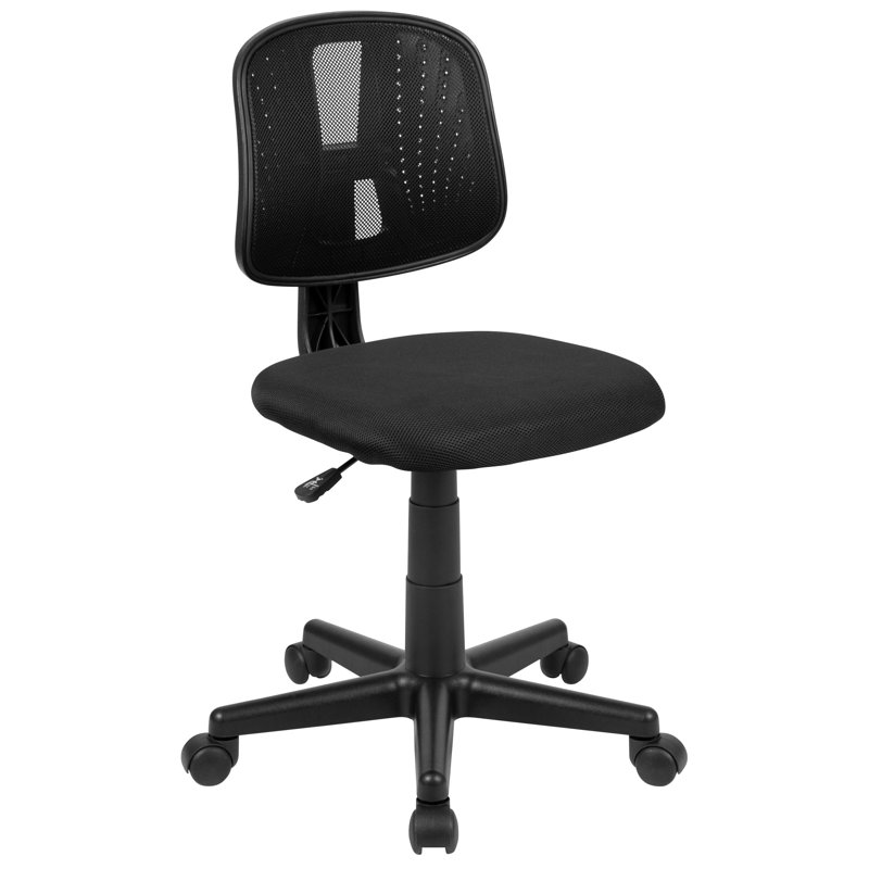 Meridian Mid-Back Swivel Mesh Task Office Chair with Pivot Back, Black, No