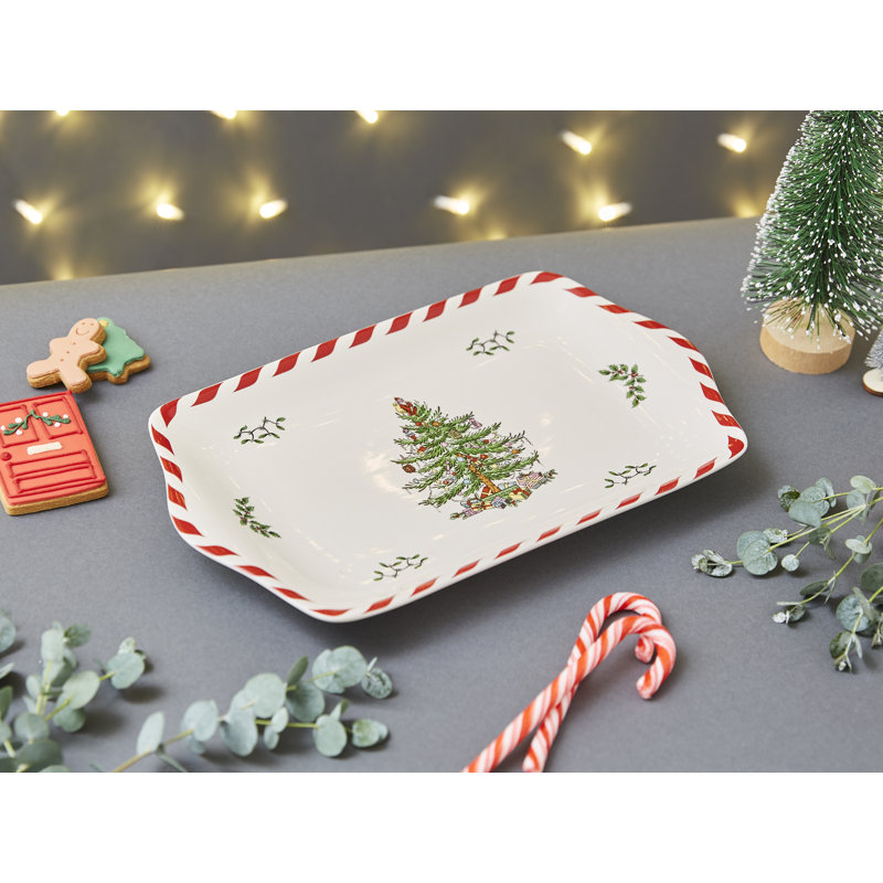 Spode Christmas Tree Peppermint Dessert Tray 12"