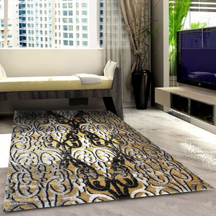 Tapis doré tissé à la machine, 7 pi 11 po x 9 pi 10 po