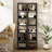 Narrow Bookshelf, 6-Tier Tall Skinny Bookcase, Rustic Industrial Metal Frame Corner Storage Display Shelf-852892384
