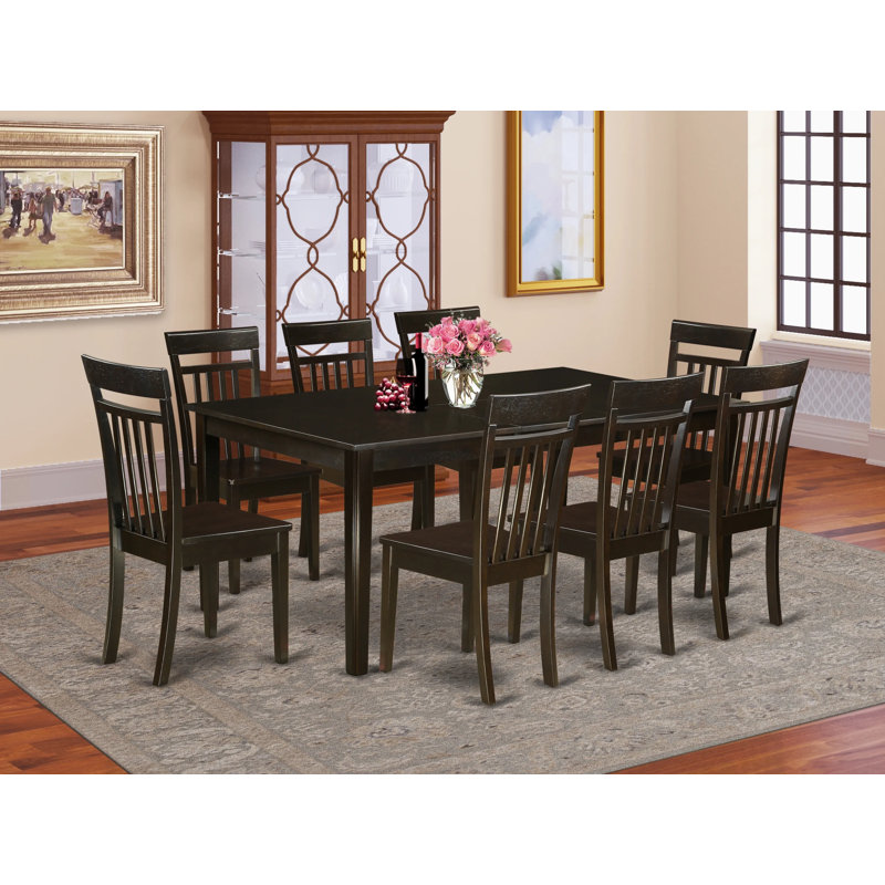 Ensemble de table de cuisine 9 pièces comprenant une table de salle à manger rectangulaire avec piédestal et 8 chaises de salle à manger, Cappuccino