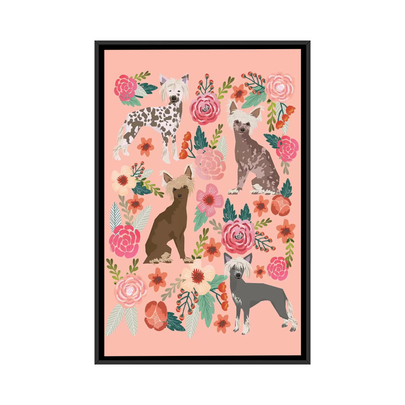 Collage de fleurs de forme chinoise avec toile tendue, H 26 po x l 18 po x P 1,5 po, Toile avec cadre noir, Pas de tapis