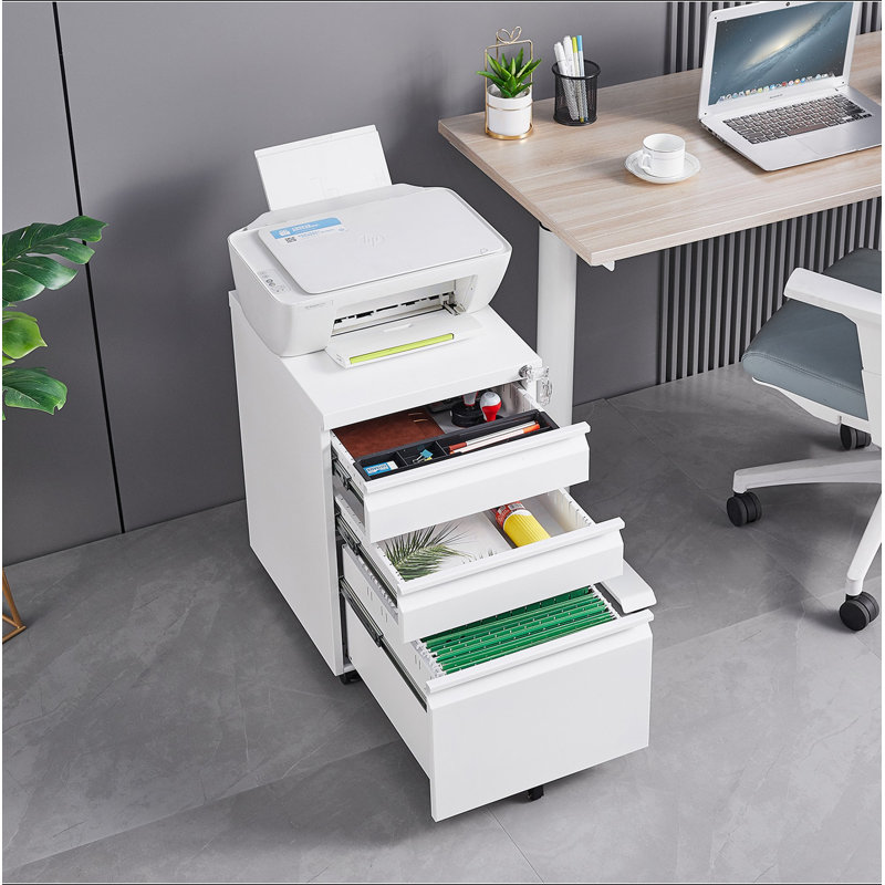 [Installation requise] Classeur mobile à 3 tiroirs avec serrure, classeur de bureau de format légal / lettre, classeur en métal, adapté aux bureaux et aux salles d'étude