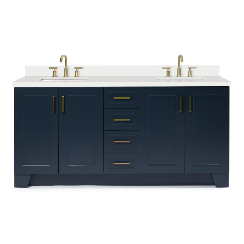 73 IN.  Single Bathroom Vanity, Midnight Blue, Rectangular,  White Quartz