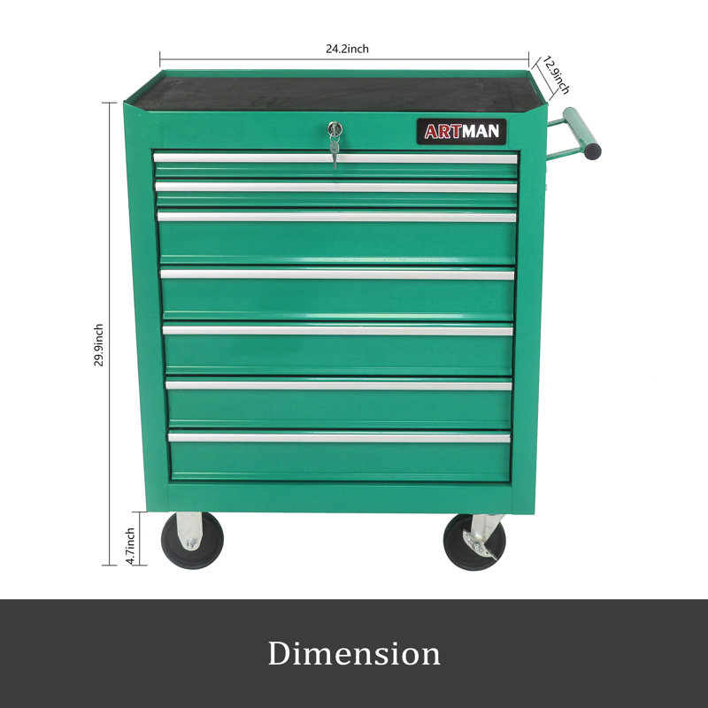 7 DRAWERS MULTIFUNCTIONAL TOOL CART WITH WHEELS, Green