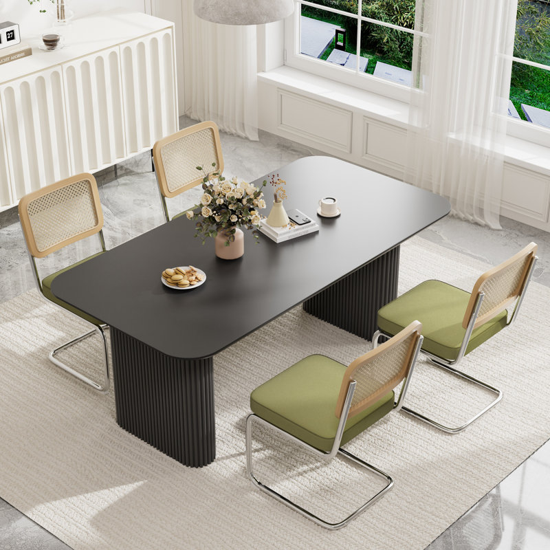Rectangular Double Pedestal Dining Table Set, 5, Black, Green