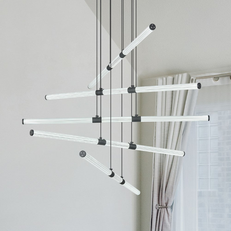 Lustre moderne à hauteur réglable avec lustre linéaire à DEL pour bureau, salon, chambre à coucher, Noir mat, 5