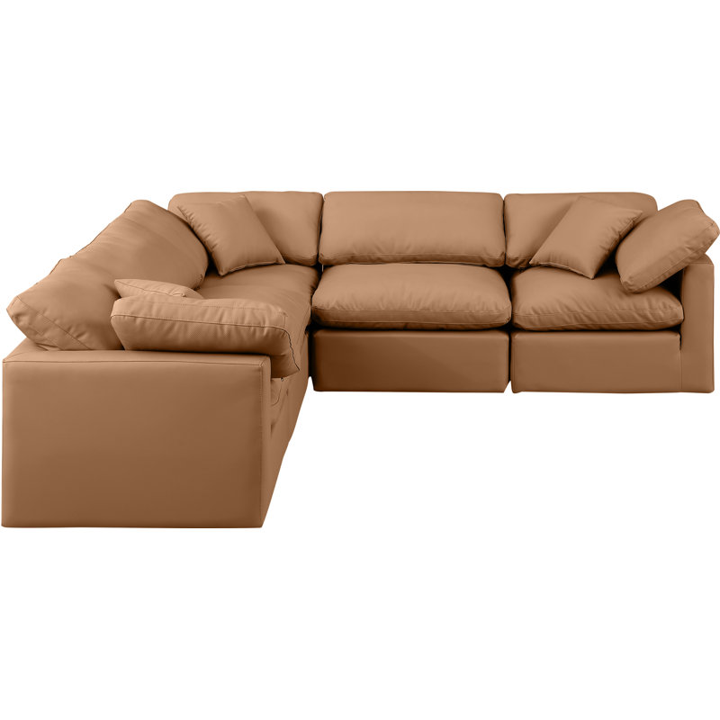 Canapé modulaire 5 pièces Itala, Cuir cognac végétalien