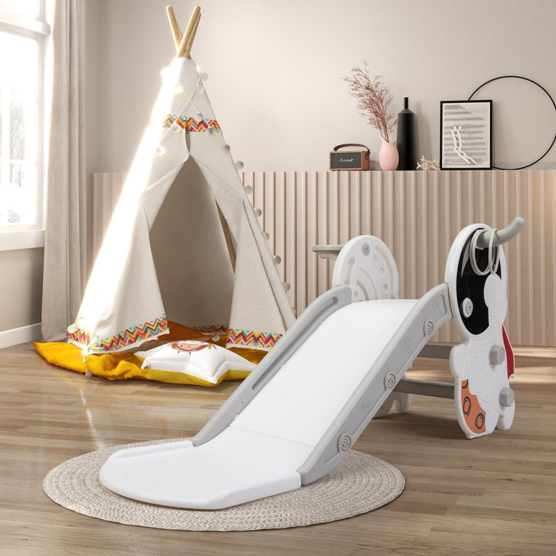 4 In 1 Toddler Slide And Climber Playset, White