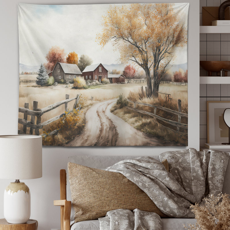 Beautiful Barn In Spring VI Polyester Tapestry, 32" H x 39" W