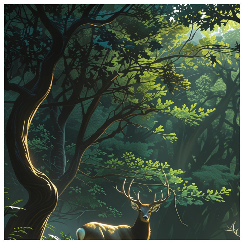 Cerfs dans des couvertures de forêt, 60in W x 80in H