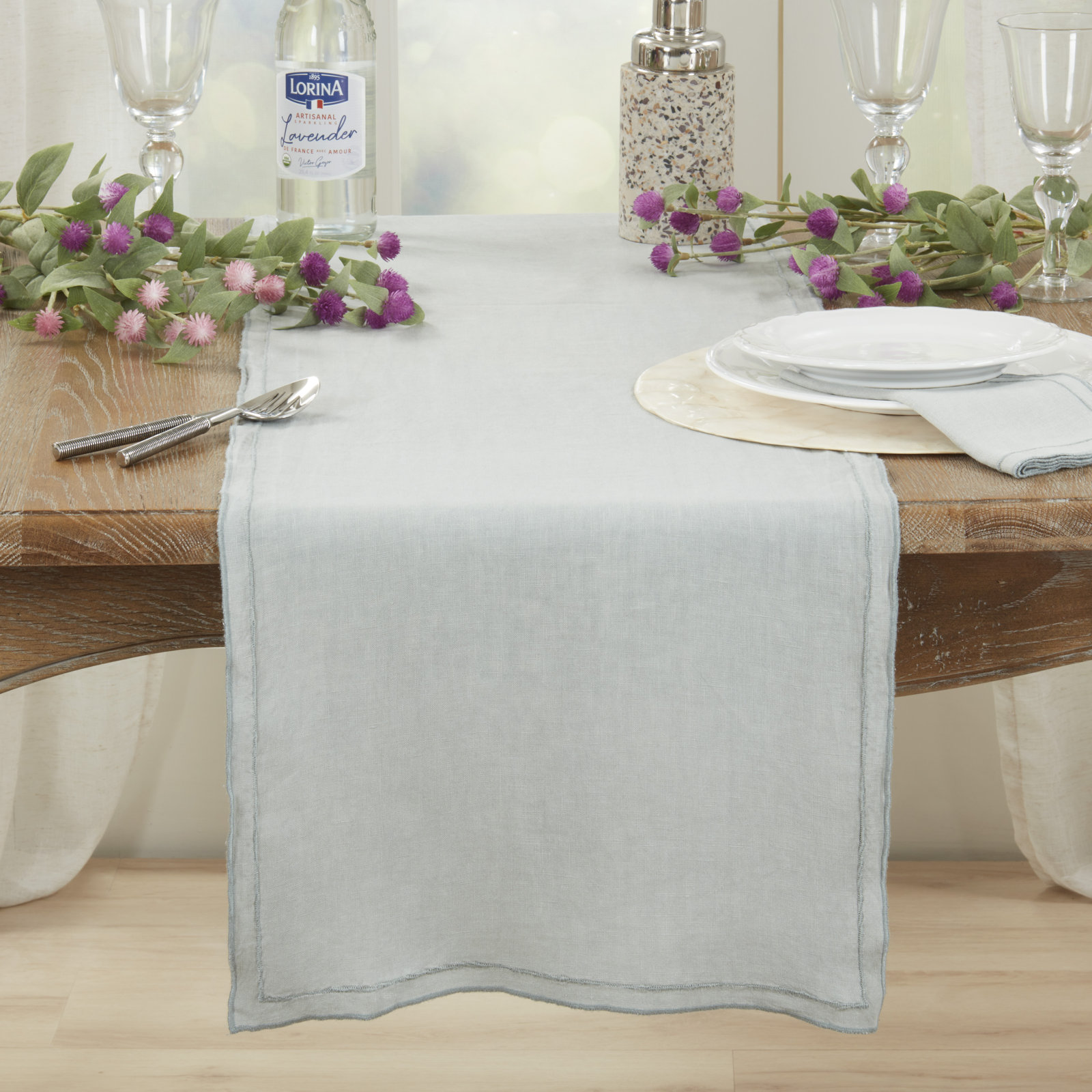 Aneta 72" Linen Table Runnner, Blue