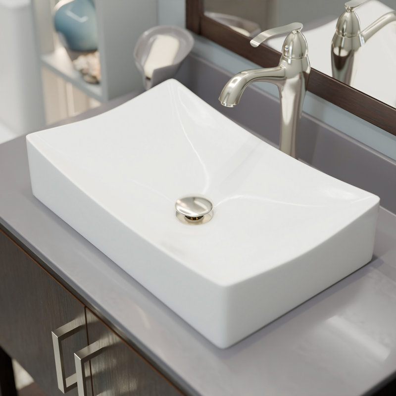 Novatto 21.75'' Porcelain Rectangular Bathroom Sink, White, Brushed Nickel