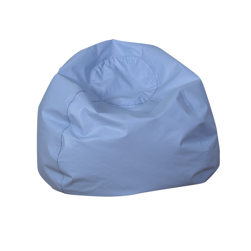 35" Round Vegan Leather Bean Bag, Sky Blue Faux Leather
