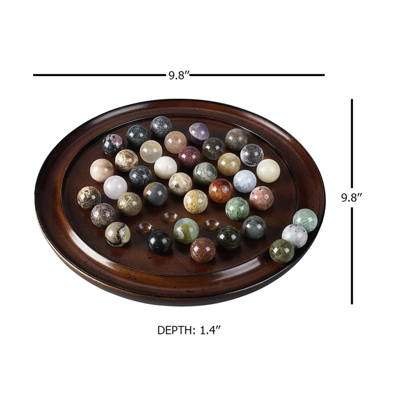 Honey Distressed French Wood Solitaire Game Set with Hand Blown Glass Marbles