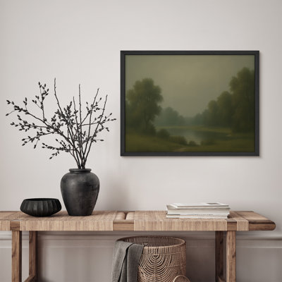 Misty Woodland River Framed Wall Art Print, Serene Forest Landscape with Soft  Tones for Tranquil Living Room or Bedroom Decor