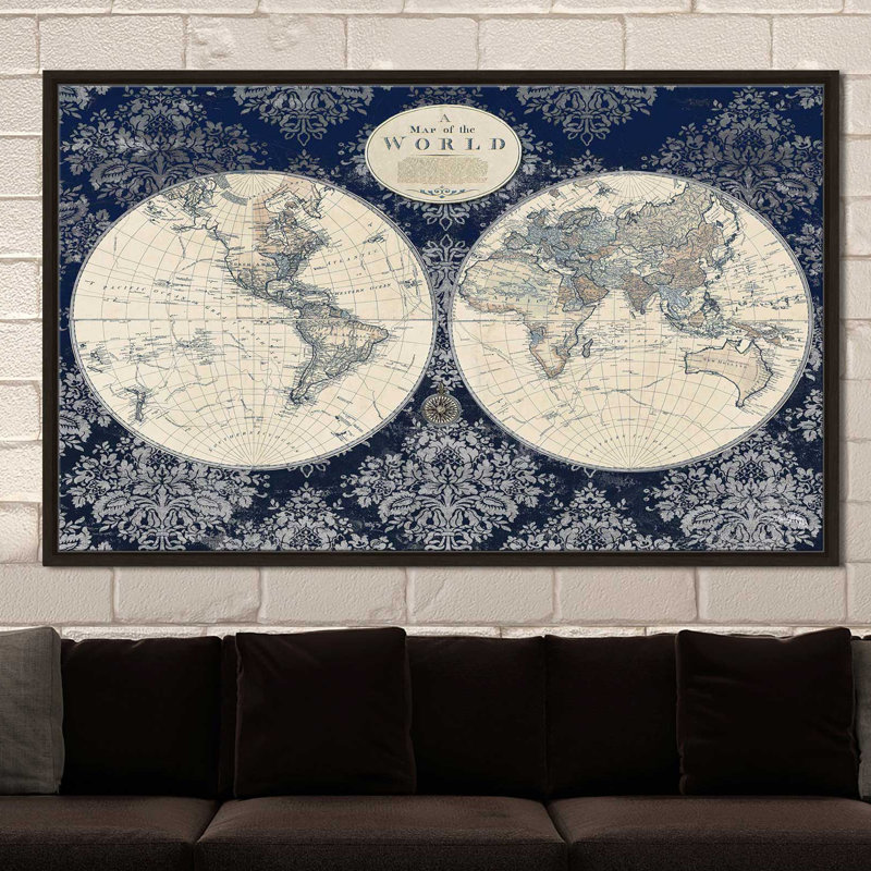 Carte bleue du monde par Elizabeth Medley - impression d'art graphique, H 31,5 po x l 51,5 po x P 2 po
