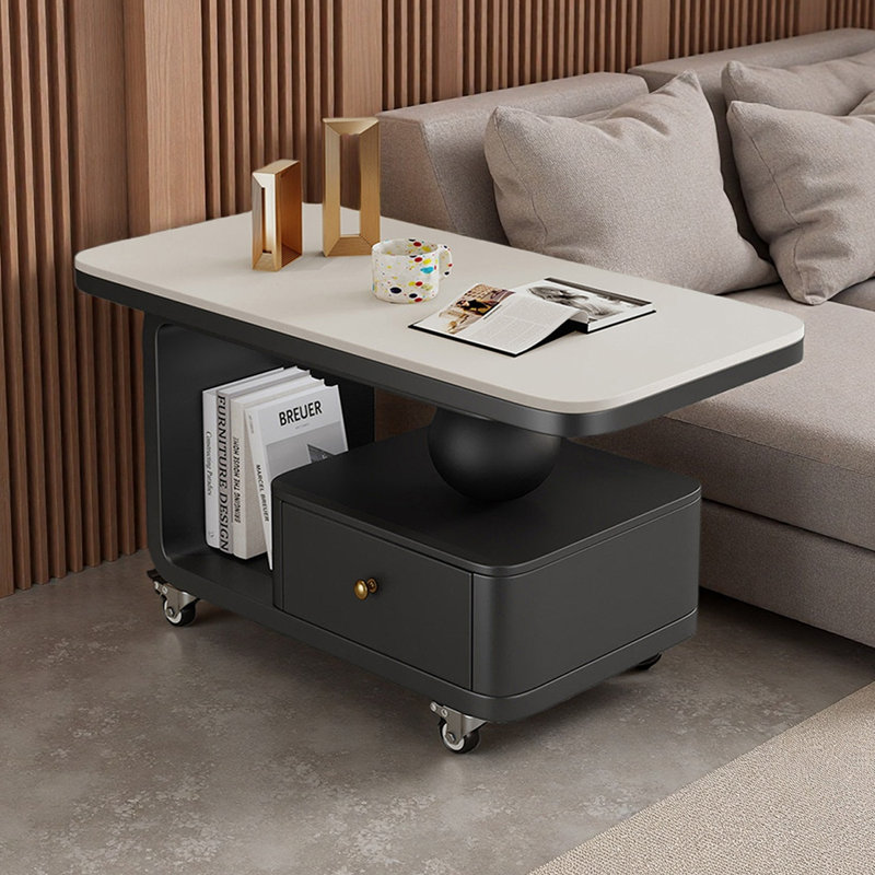 Table basse Italian Light Luxury, H 17,71 po x L 51,18 po x l 27,55 po, Blanc/Noir, Noir