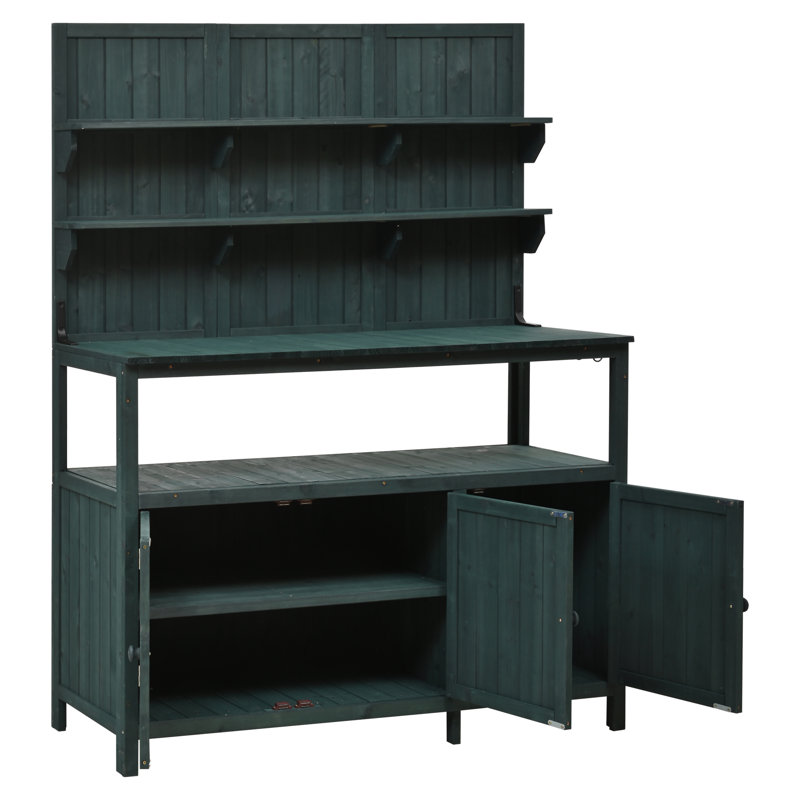 Potting Bench with Hutch, Green