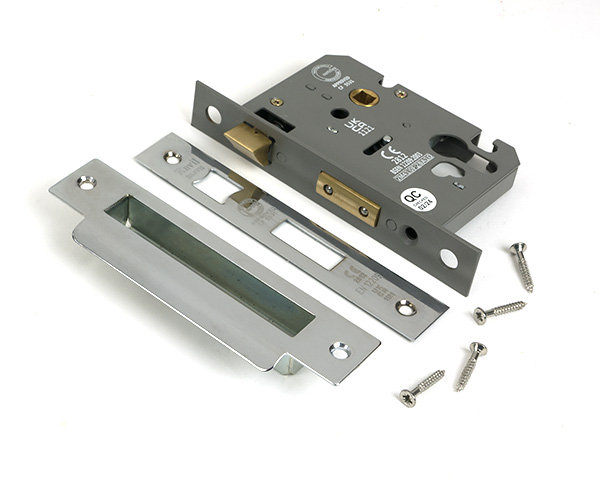 Polished Bronze 3" Euro Profile Sash Lock, Polished Chrome