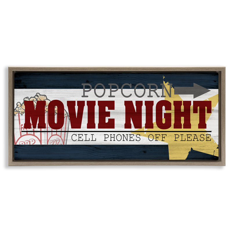 Enseigne rétro «Movie Night», Cadre flottant orme Montalcino, H 14 po x l 31 po
