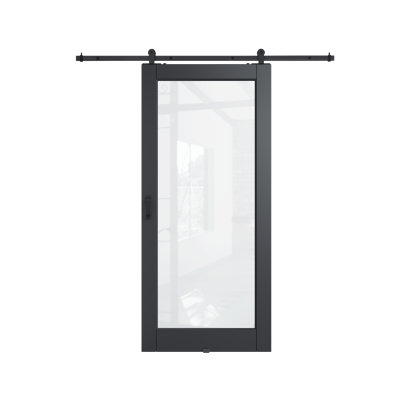 24in.x 80in.1 Lite Black Door Slab Prefinished Surface With All Barn Door Hardware Kit