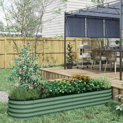 Ensemble de jardin surélevé galvanisé L 94,5 po x l 23,5 po x H 16,5 po, jardinière extérieure en métal avec bordure, superbe pour faire pousser des fleurs et des légumes, trousse - H 93 po 22,5 po, bordure amusante,
