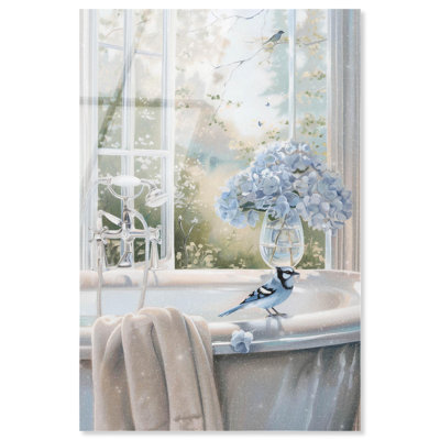 Bluebird Bathroom High-Gloss Frameless Acrylic Glass Wall Art Glam Bathroom Art by Art Remedy, Ready to Hang, 16 x 24