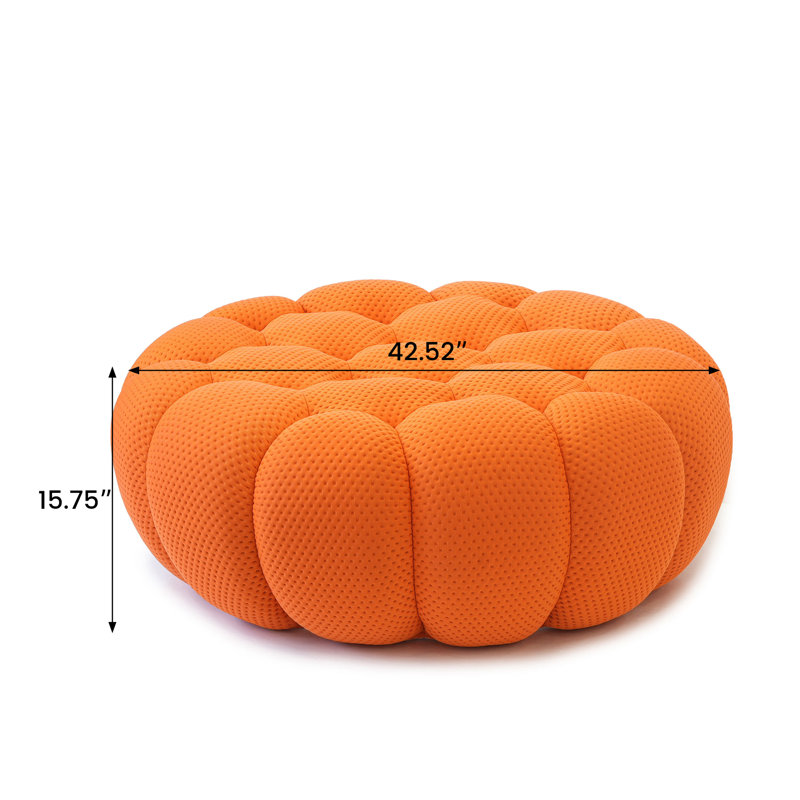  Cenie Round Upholstered Compression Ottoman, No Assembly Required, Orange