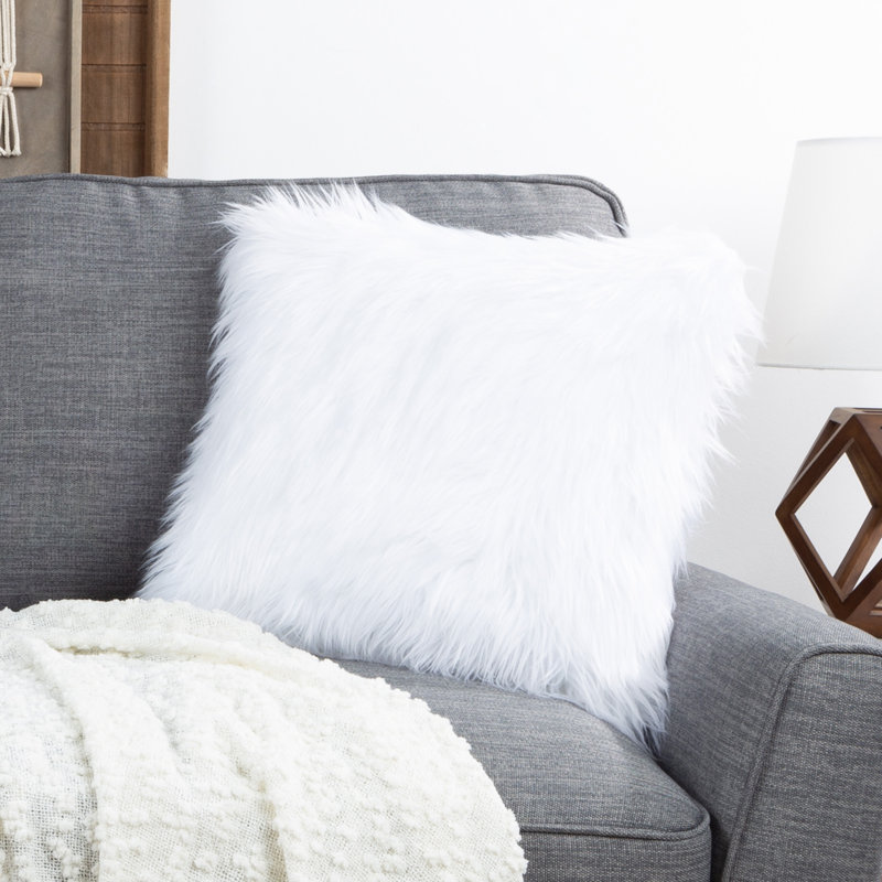 Faux Fur Reversible Throw Pillow, White, 20'' H X 20'' W X 1'' D