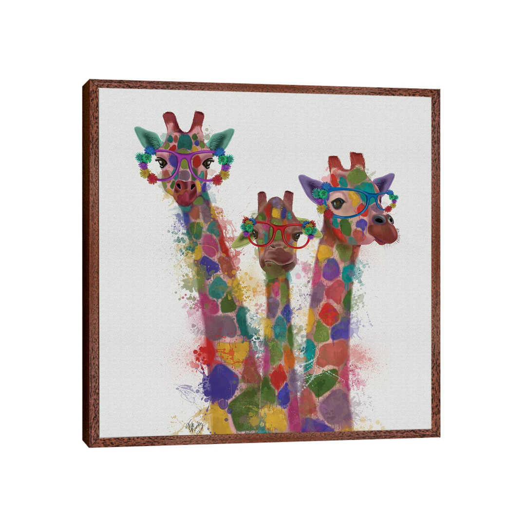 Rainbow Splash Giraffe Trio by Splash Giraffe Trio - Wrapped Canvas Print