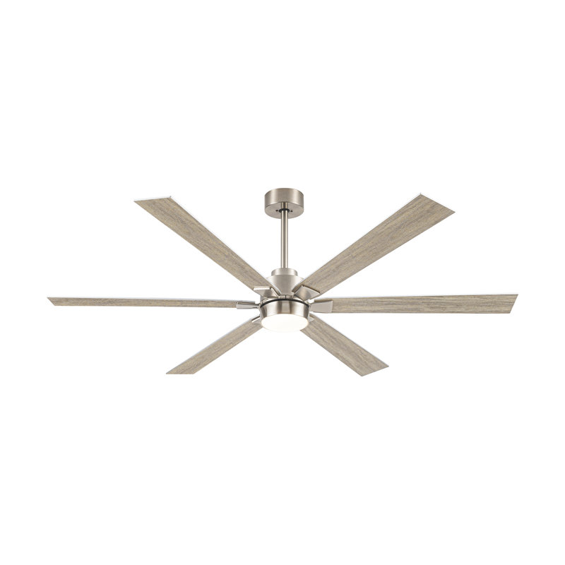 66'' Modern Wood Ceiling Fan With Led Light And Remote, Oak Wood