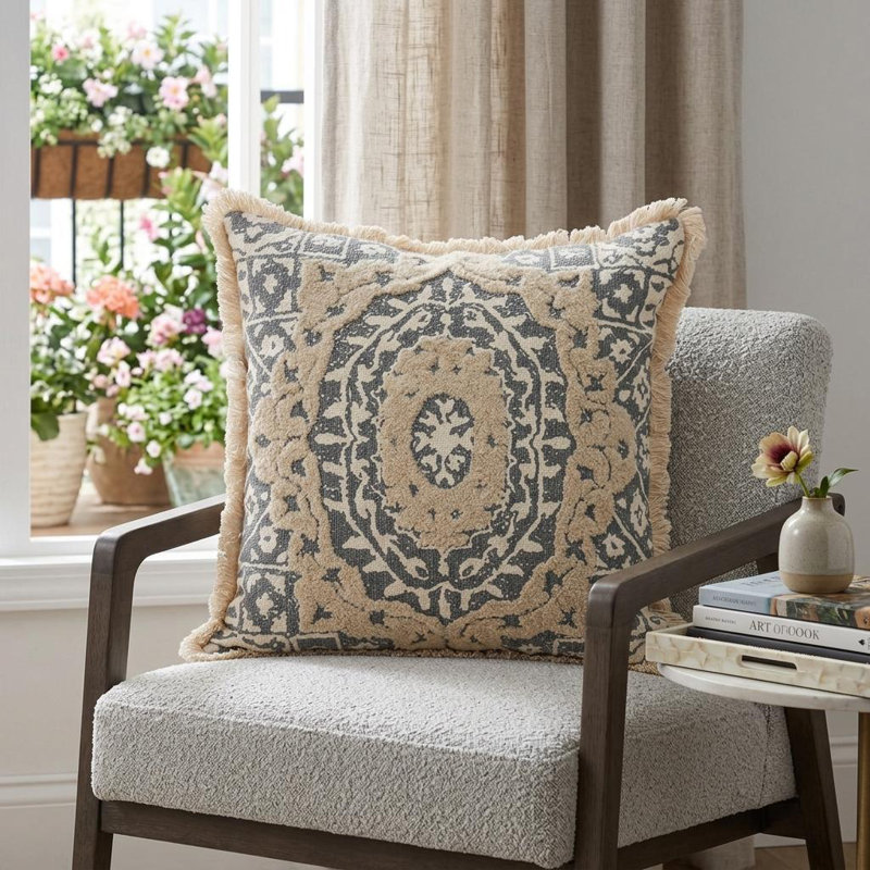 Coussin décoratif Abou beige, Beige/gris