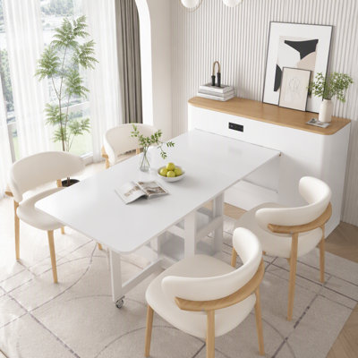 74-inch extendable dining table, equipped with power socket, lockable casters and small space storage cabinet, with a pull-out tabletop kitchen island