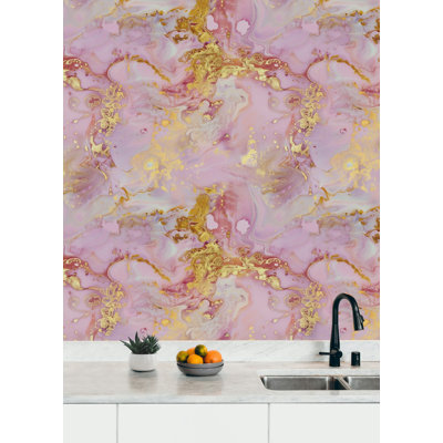 Luxurious Pink and Gold Marble Wallpaper Bryelle Peel & Stick Marble Roll
