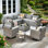 Ensemble de conversation modulaire en osier / rotin pour 7 personnes avec chaises pivotantes Baili, ensemble de conversation modulaire moderne avec coussins