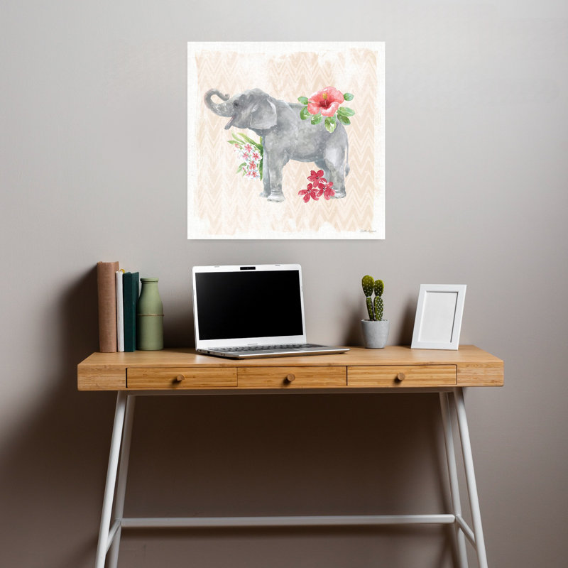 Éléphant de la jungle, art tropical, H 18 po x l 18 po