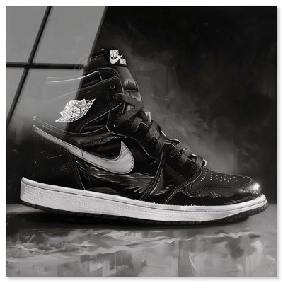 Black Night Sneaker High-Gloss Frameless Acrylic Glass Wall Art Sneaker Head by Art Remedy, Ready to Hang, 24 x 24
